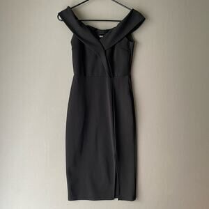Blue S sz S off shoulder sheath midi cocktail dress
